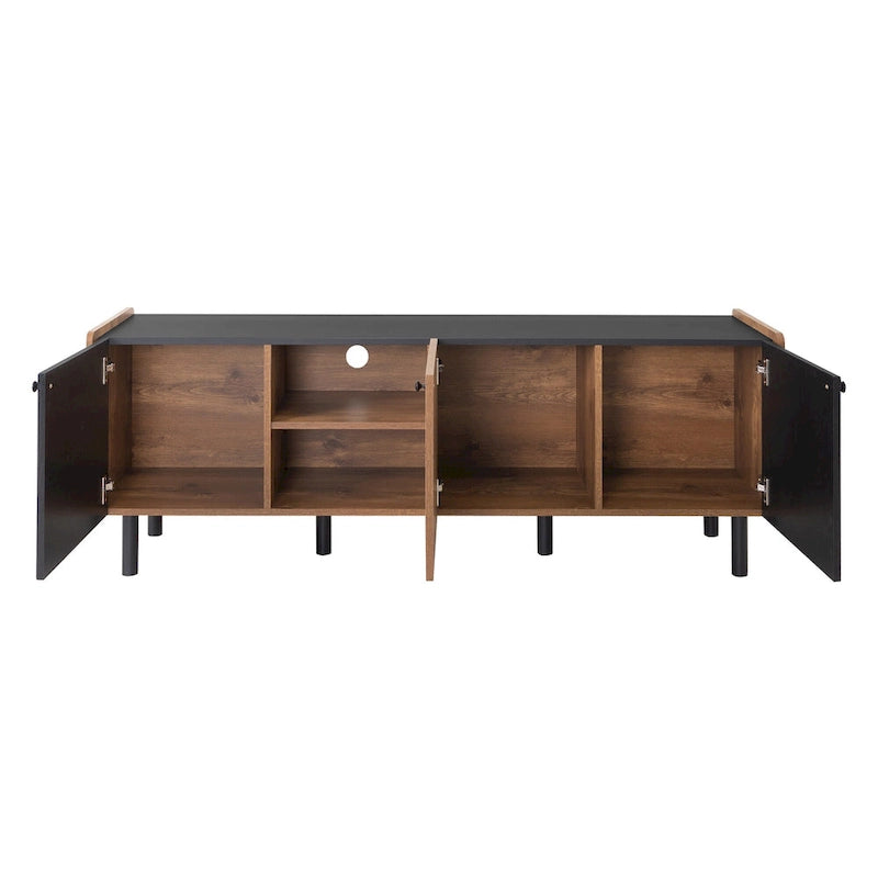 Mid Century TV Stand with 3 Cabinets, Media Console Table for TVs up to 70, Entertainment Center with Storage
