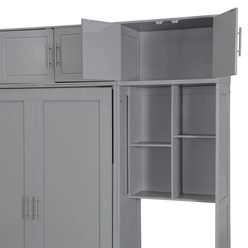 Full/Queen Size Murphy Bed Wall Bed with Desk & Top Cabinet, Folding Murphy Cabinet Bed w/ Storage Shelves, Space Saving Design