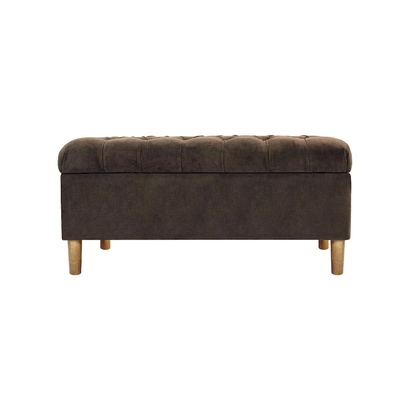 Storage Bench Ottoman, Chocolate Brown Velvet, Wood, 40 Inch