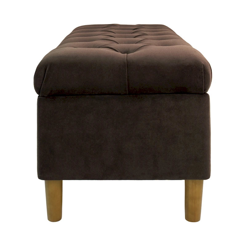 Storage Bench Ottoman, Chocolate Brown Velvet, Wood, 40 Inch