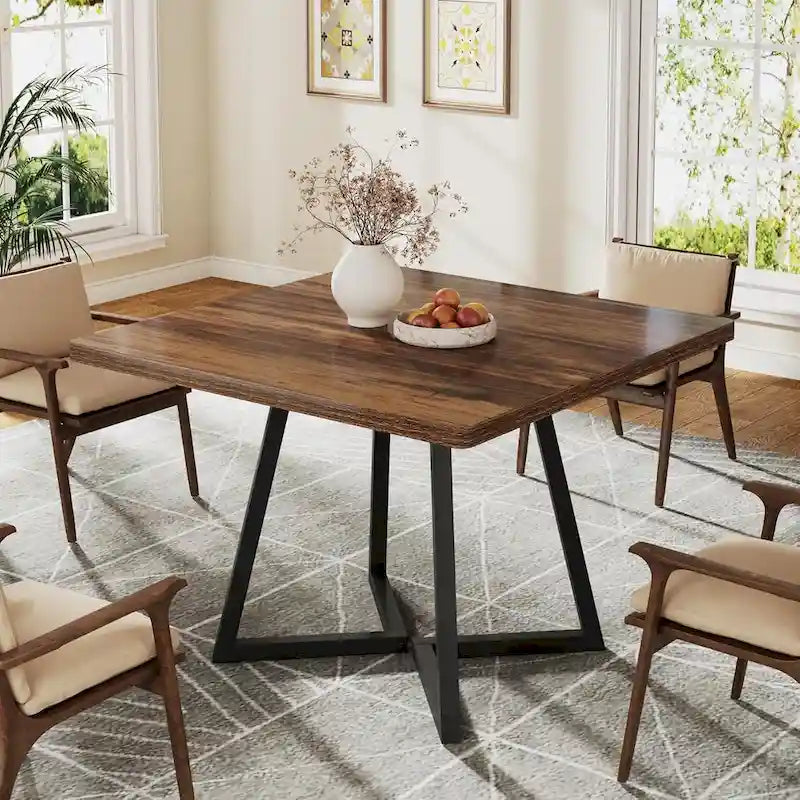 31.5 Inches Wood Square Dinner Table with Metal Base