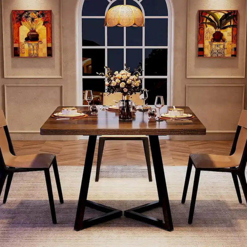 31.5 Inches Wood Square Dinner Table with Metal Base