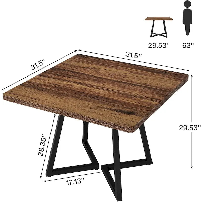 31.5 Inches Wood Square Dinner Table with Metal Base