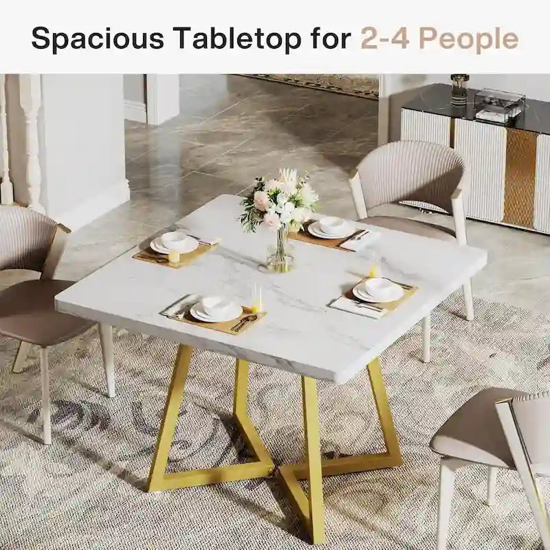 31.5 Inches Wood Square Dinner Table with Metal Base