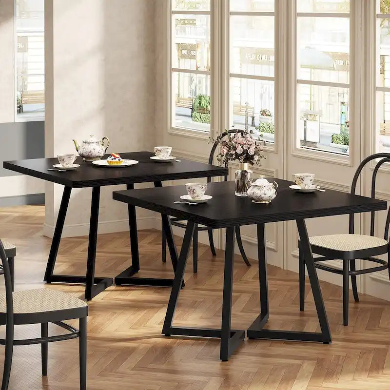 31.5 Inches Wood Square Dinner Table with Metal Base