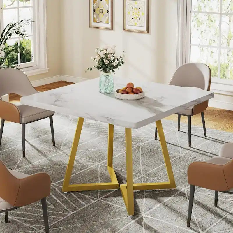 31.5 Inches Wood Square Dinner Table with Metal Base