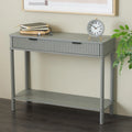 Wood Handmade 2 Drawer Console Table with Black Handle and Ribbed Front - Gray