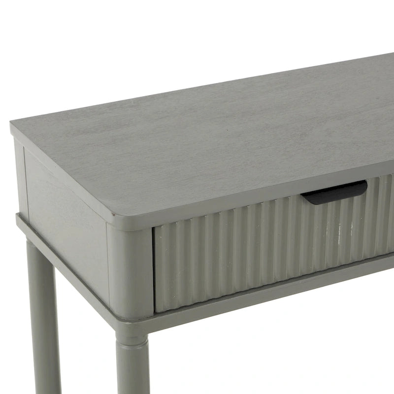 Wood Handmade 2 Drawer Console Table with Black Handle and Ribbed Front - Gray