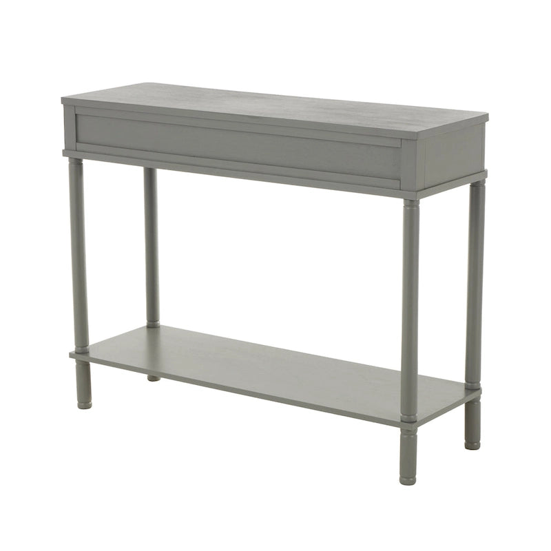 Wood Handmade 2 Drawer Console Table with Black Handle and Ribbed Front - Gray