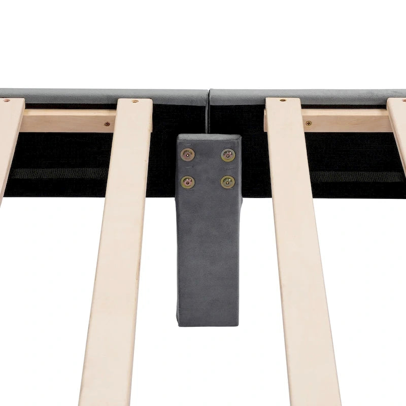 Modern Velvet Upholstered Platform Bed with Channel Headboard and Wooden Slats