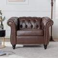 Oversized Brown Faux Leather Tufted Sofa Chair - 32.09 x 38.98 x 28.35
