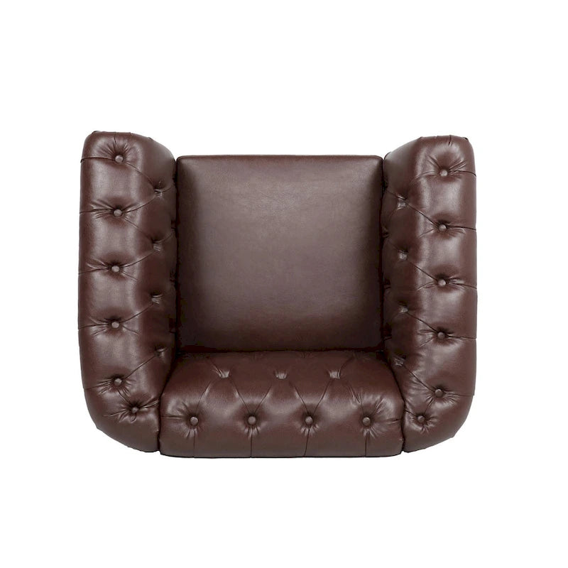Oversized Brown Faux Leather Tufted Sofa Chair - 32.09 x 38.98 x 28.35