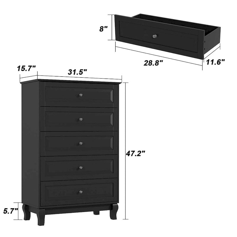 5-Drawer Dresser Chest Tall Storage Cabinet