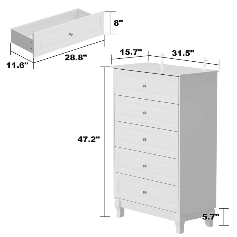 5-Drawer Dresser Chest Tall Storage Cabinet