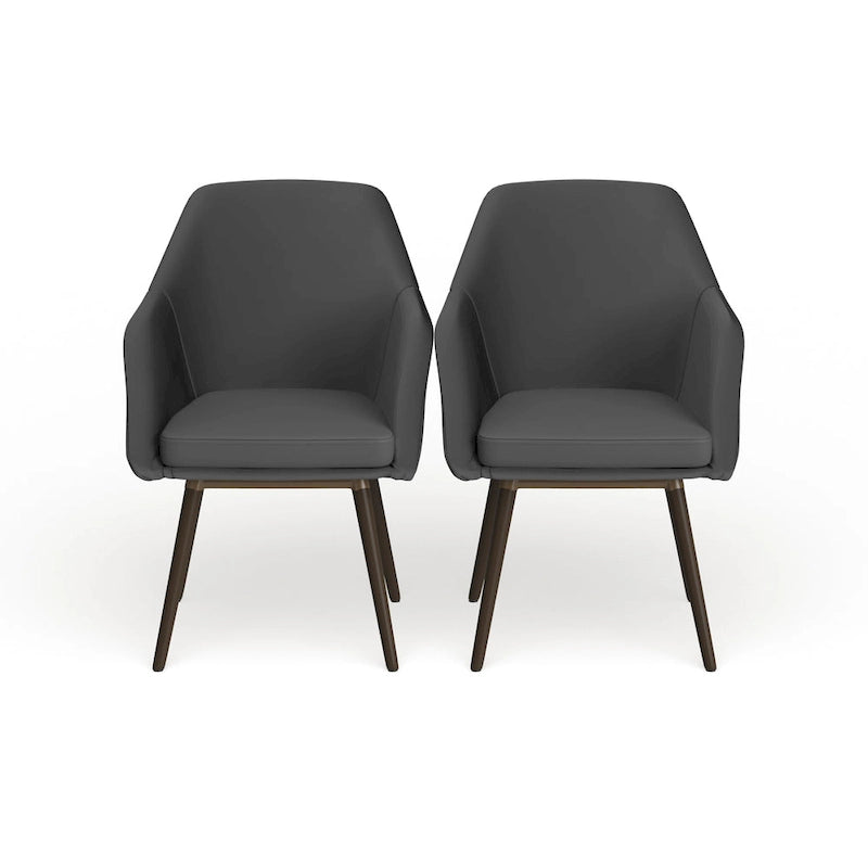 2-Piece Grey Faux Leather Arm Chair Set with Beech Legs