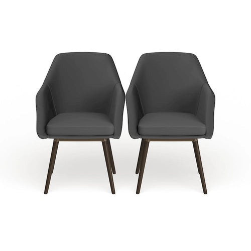 2-Piece Grey Faux Leather Arm Chair Set with Beech Legs