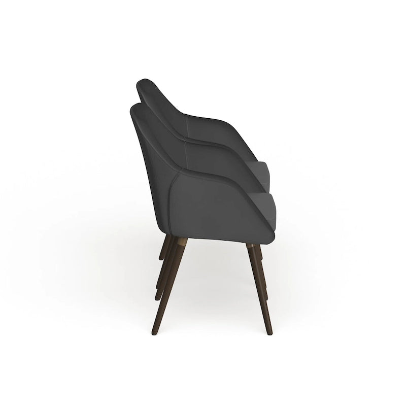 2-Piece Grey Faux Leather Arm Chair Set with Beech Legs