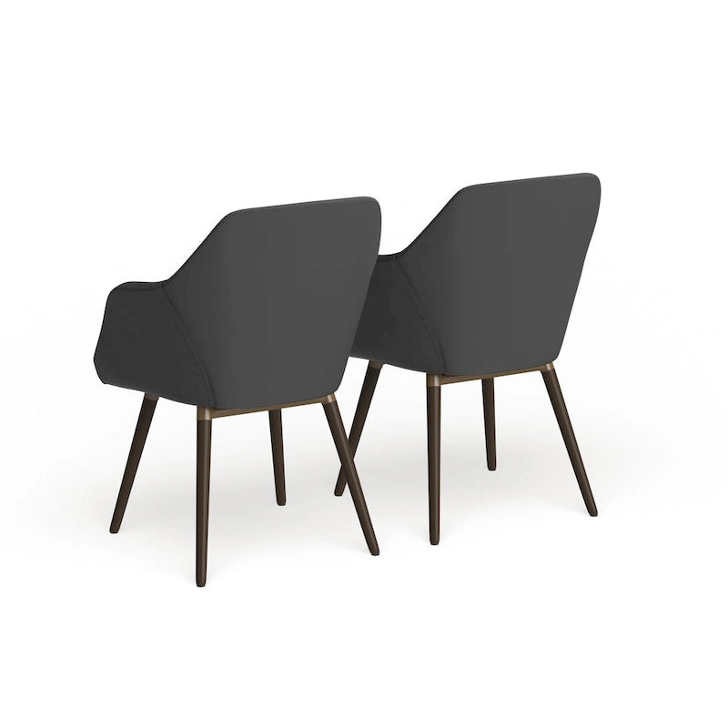 2-Piece Grey Faux Leather Arm Chair Set with Beech Legs