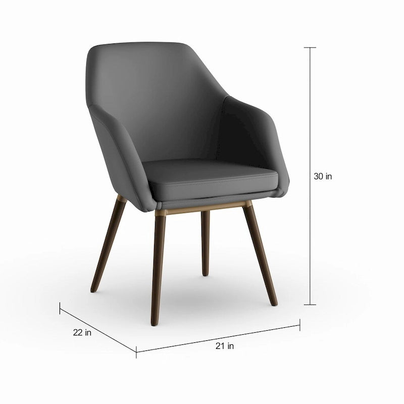 2-Piece Grey Faux Leather Arm Chair Set with Beech Legs