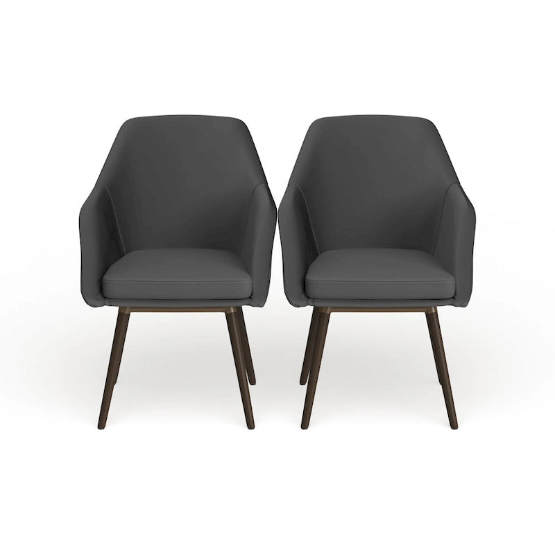 2-Piece Grey Faux Leather Arm Chair Set with Beech Legs