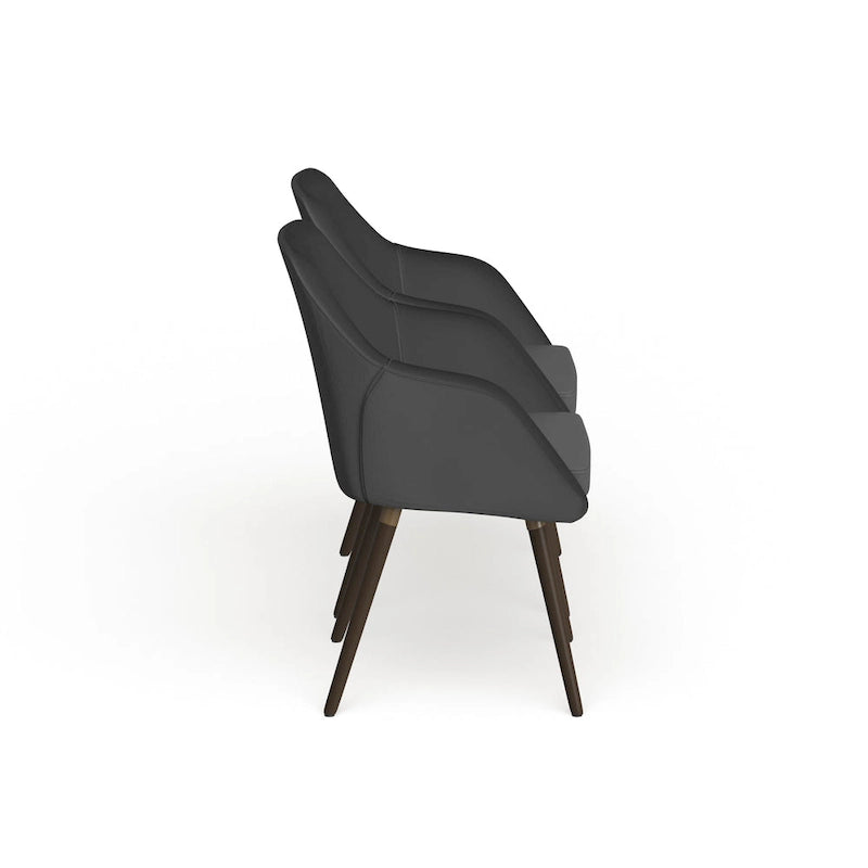 2-Piece Grey Faux Leather Arm Chair Set with Beech Legs