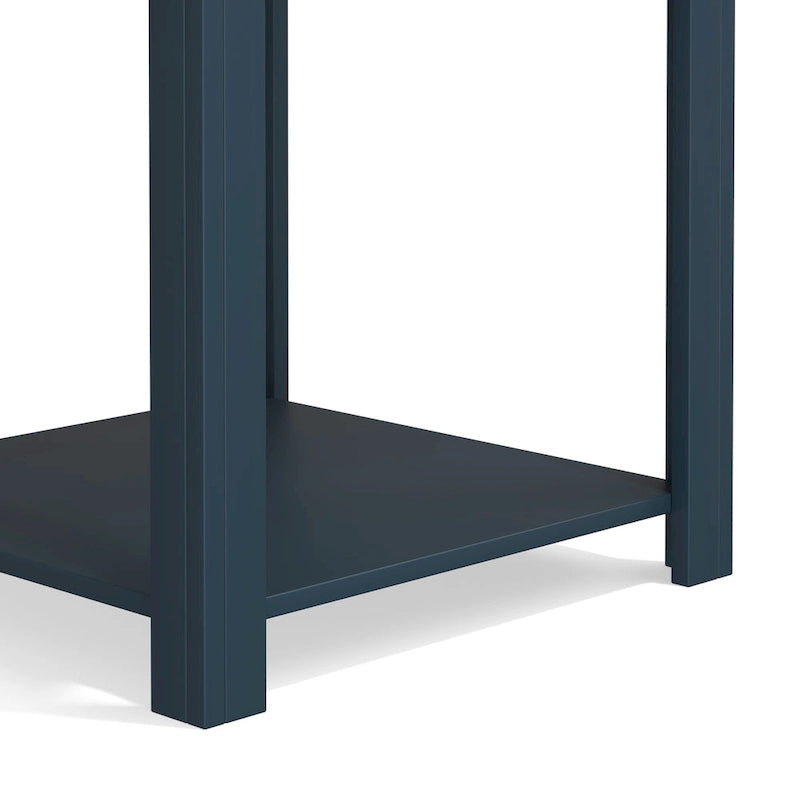 24 inch Side Table, No Assembly Required, Blue Denim and Whiskey Finish
