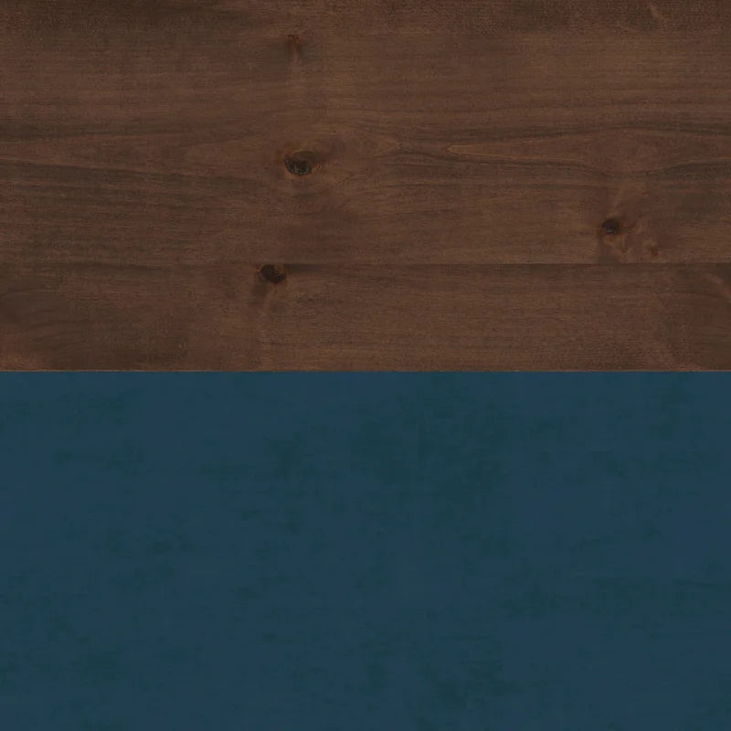 24 inch Side Table, No Assembly Required, Blue Denim and Whiskey Finish
