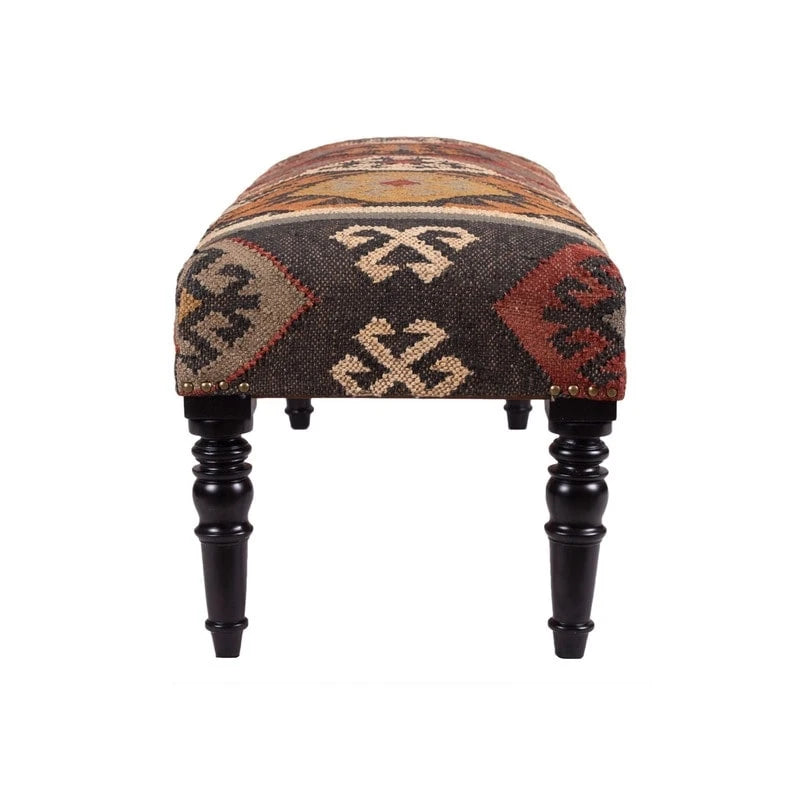 Handmade Kilim Upholstered Wooden Bench (India) - 48"L x 16"W x 18"H