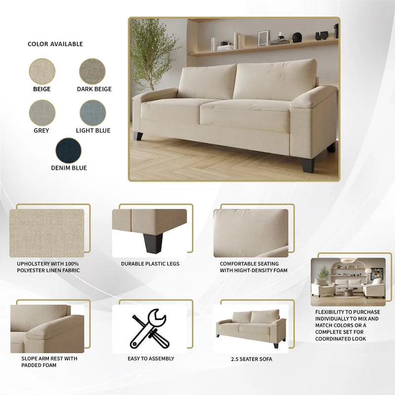 Simple Style Linen Upholstered Sofa