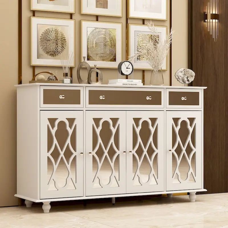 55" Mirrored Credenza Sideboard Buffet Cabinet with Bookcase