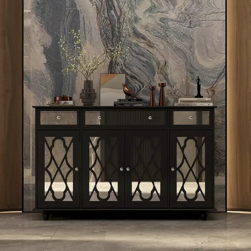 55" Mirrored Credenza Sideboard Buffet Cabinet with Bookcase