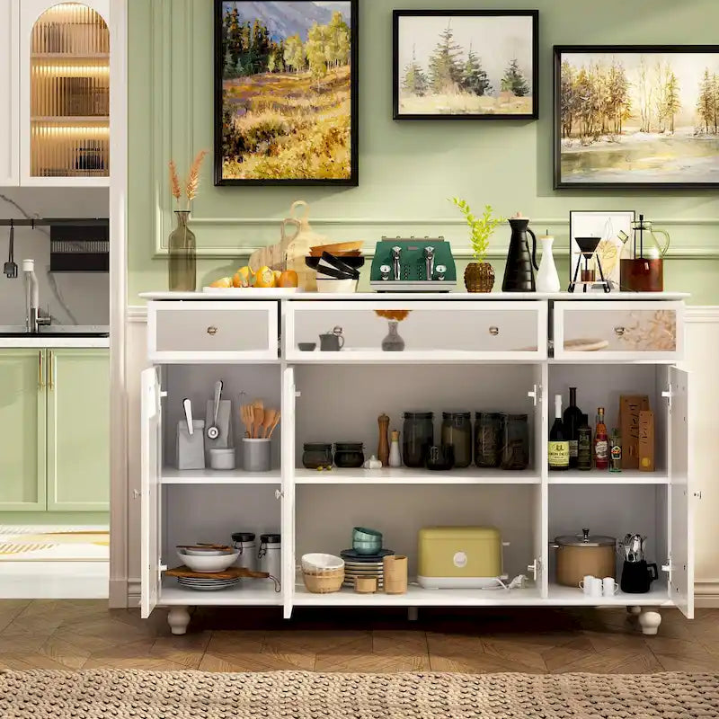 55" Mirrored Credenza Sideboard Buffet Cabinet with Bookcase