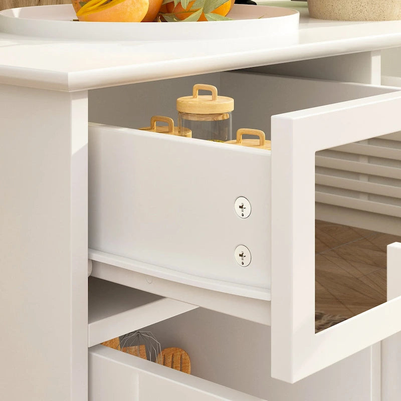 55" Mirrored Credenza Sideboard Buffet Cabinet with Bookcase