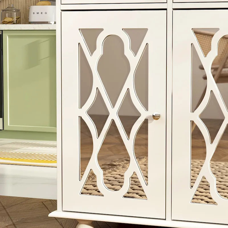 55" Mirrored Credenza Sideboard Buffet Cabinet with Bookcase