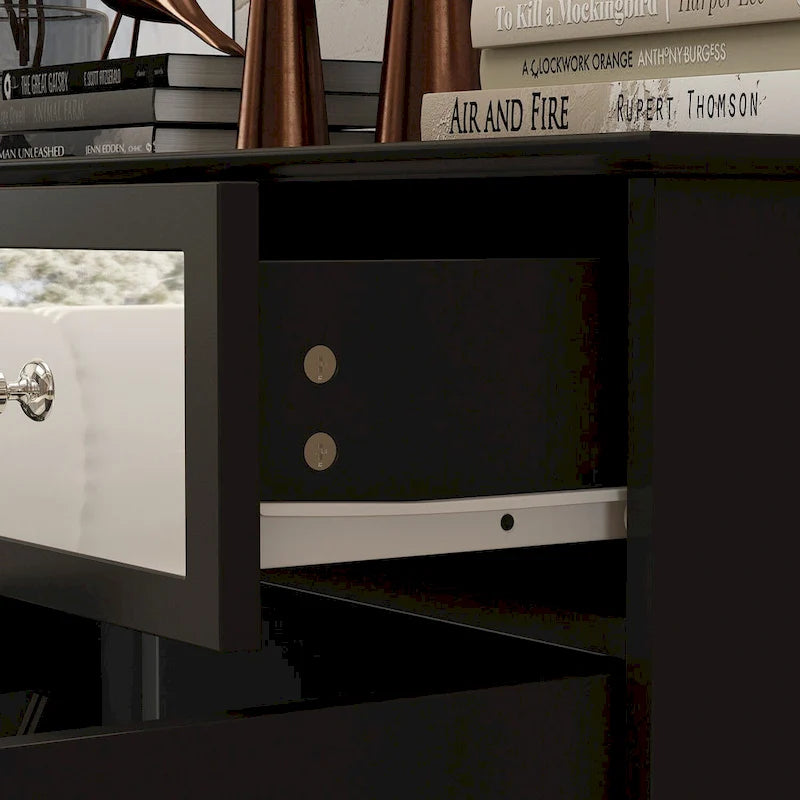 55" Mirrored Credenza Sideboard Buffet Cabinet with Bookcase