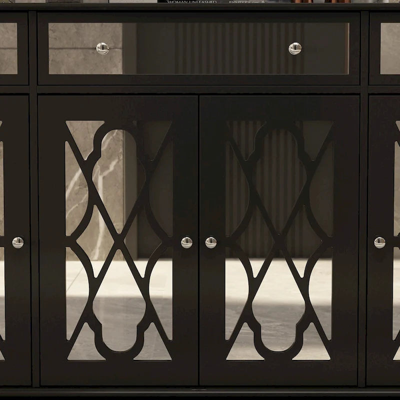 55" Mirrored Credenza Sideboard Buffet Cabinet with Bookcase