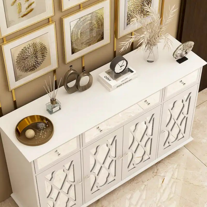 55" Mirrored Credenza Sideboard Buffet Cabinet with Bookcase