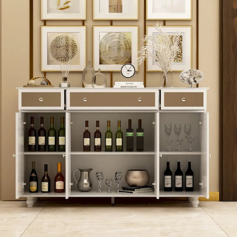 55" Mirrored Credenza Sideboard Buffet Cabinet with Bookcase