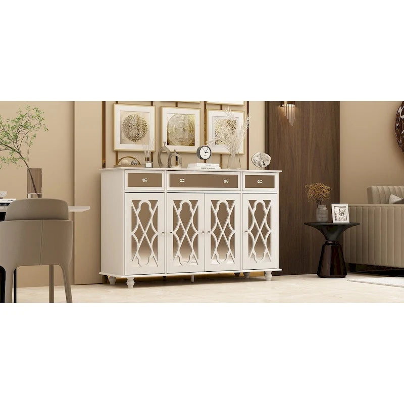 55" Mirrored Credenza Sideboard Buffet Cabinet with Bookcase