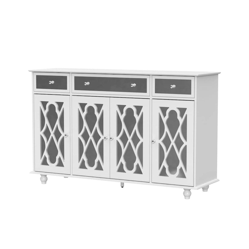 55" Mirrored Credenza Sideboard Buffet Cabinet with Bookcase