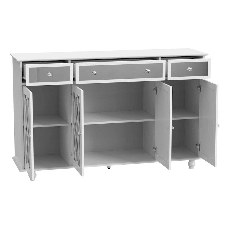 55" Mirrored Credenza Sideboard Buffet Cabinet with Bookcase