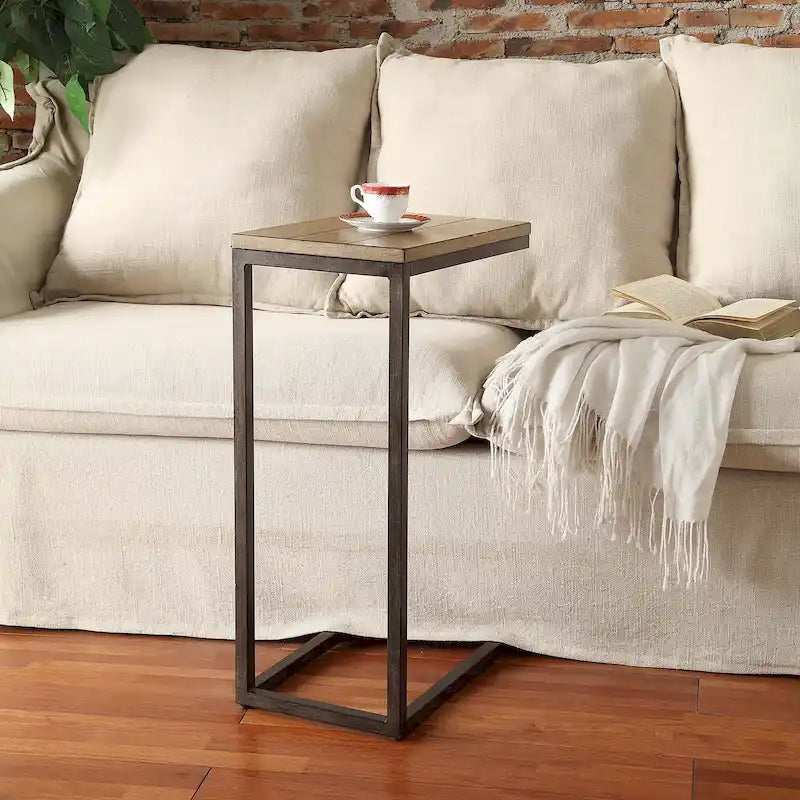 C-Form Accent Table - Harvest Oak Top - Aged Iron Base