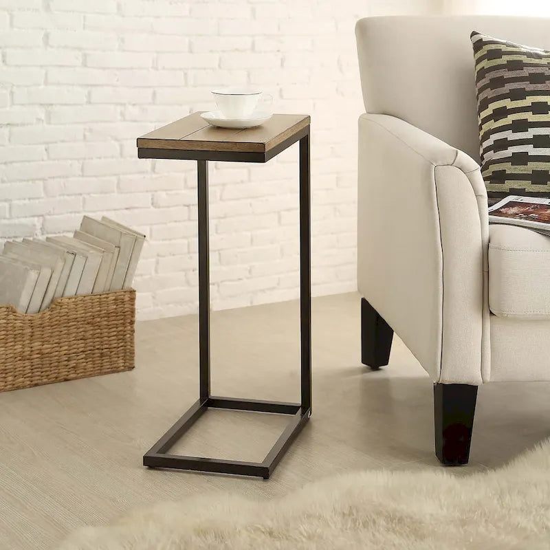 C-Form Accent Table - Harvest Oak Top - Aged Iron Base
