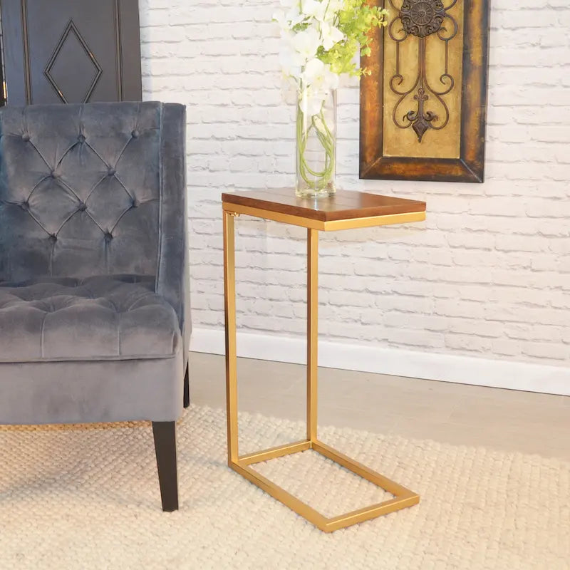 C-Form Accent Table - Harvest Oak Top - Aged Iron Base