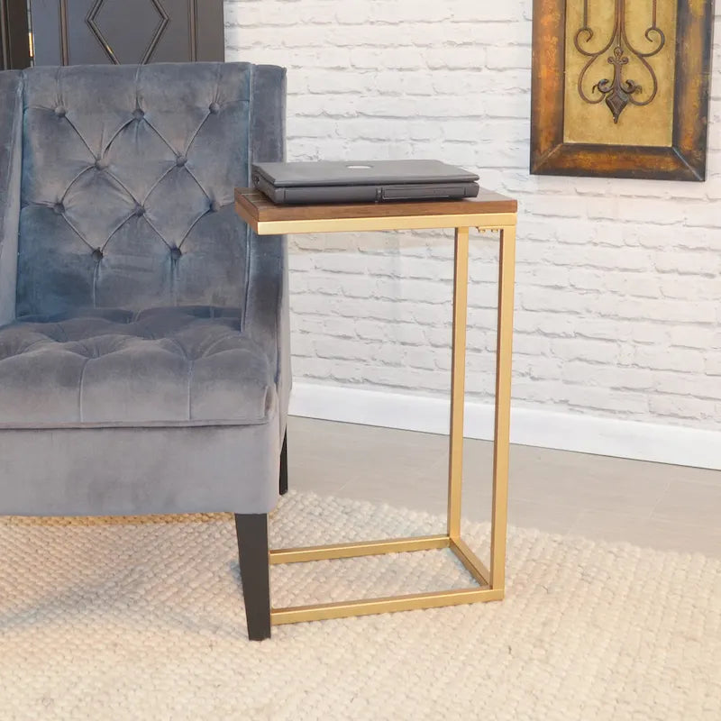 C-Form Accent Table - Harvest Oak Top - Aged Iron Base