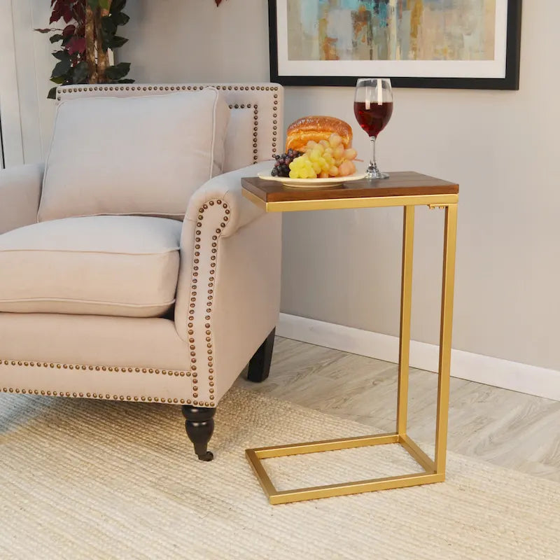 C-Form Accent Table - Harvest Oak Top - Aged Iron Base