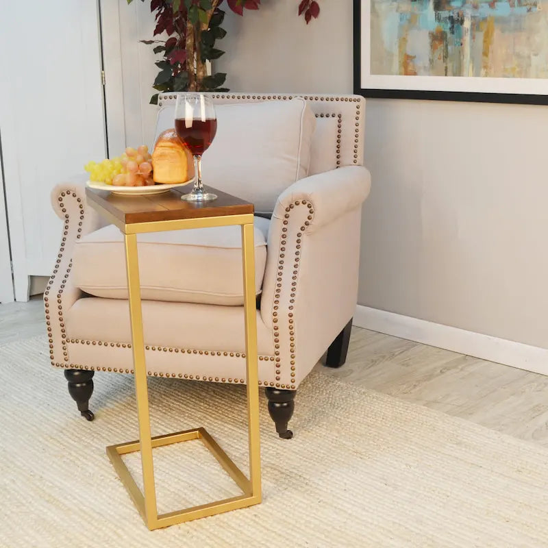 C-Form Accent Table - Harvest Oak Top - Aged Iron Base