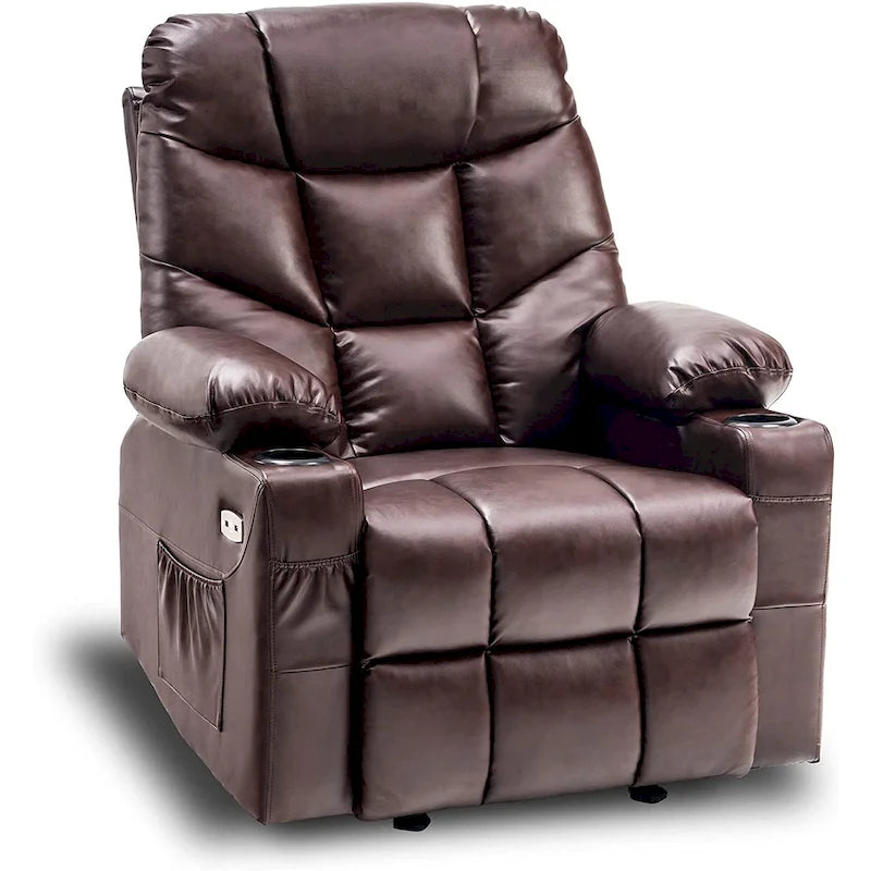 Manual Glider Rocker Recliner Chair with USB Ports, Faux Leather