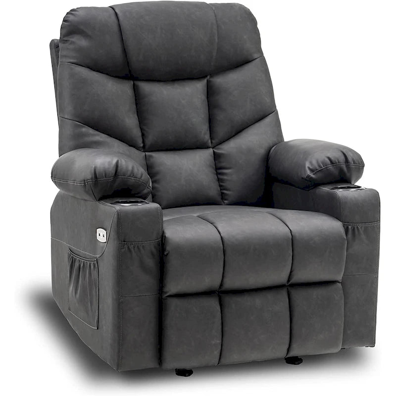 Manual Glider Rocker Recliner Chair with USB Ports, Faux Leather