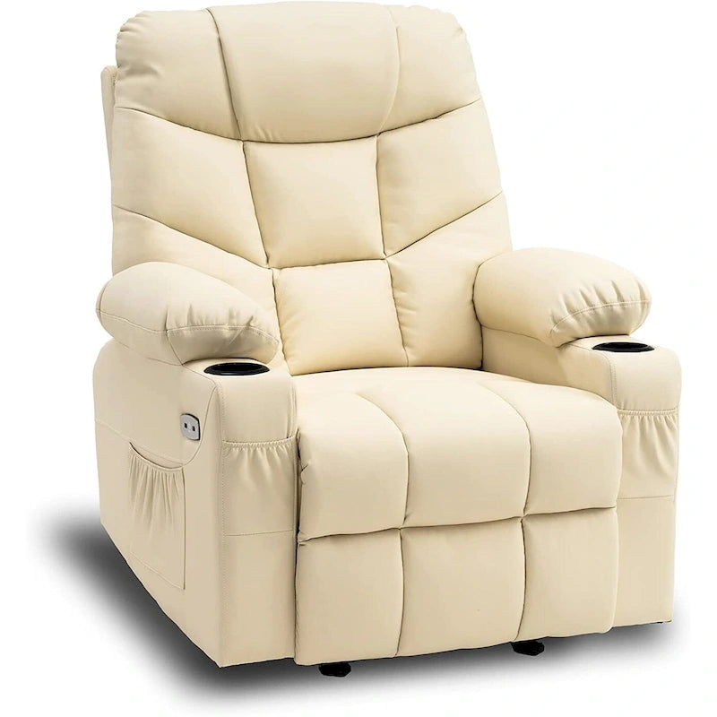 Manual Glider Rocker Recliner Chair with USB Ports, Faux Leather